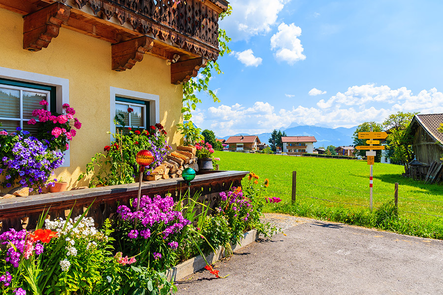 Bauernhof mit vielen Blumen