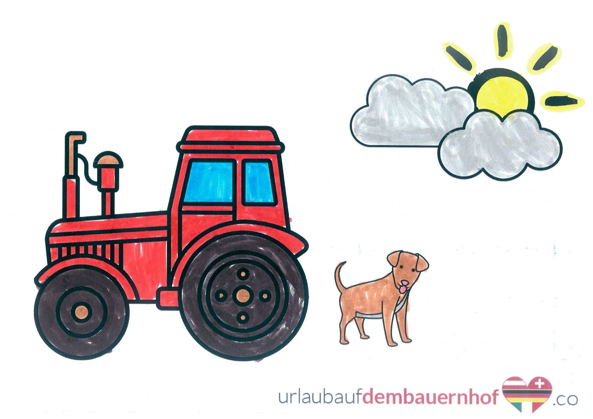 Traktor und Hund zum Ausmalen